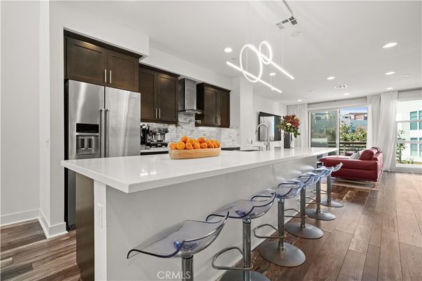 Interior, Kitchen, Living room, Pendant Lights, Recessed Lighting, Stainless Steel Appliances, Wood Texture Flooring