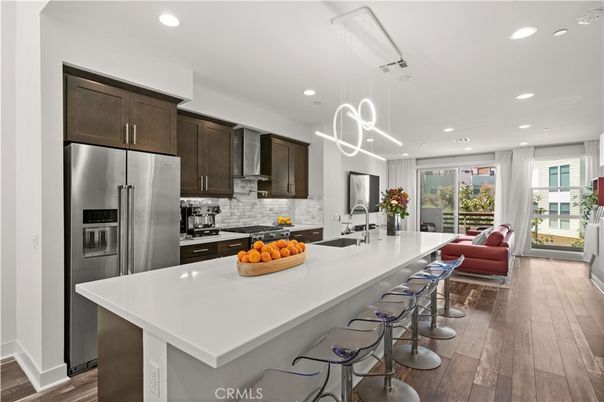 Interior, Kitchen, Living room, Pendant Lights, Recessed Lighting, Stainless Steel Appliances, Wood Texture Flooring
