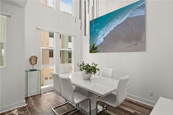 Dining room, Interior, Pendant Lights, Wood Texture Flooring