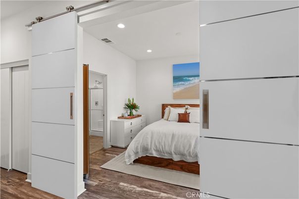 Bedroom, Interior, Recessed Lighting, Wood Texture Flooring