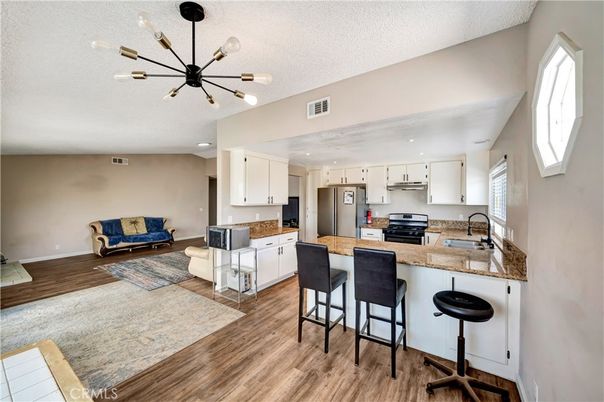 Interior, Kitchen, Pendant Lights, Recessed Lighting, Wood Texture Flooring