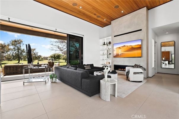 Fireplace, Interior, Living room, Recessed Lighting, Wooden Ceilings