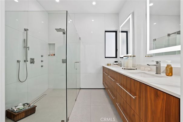 Bathroom, Dual Sink Vanities, Glass Shower, Interior, Recessed Lighting