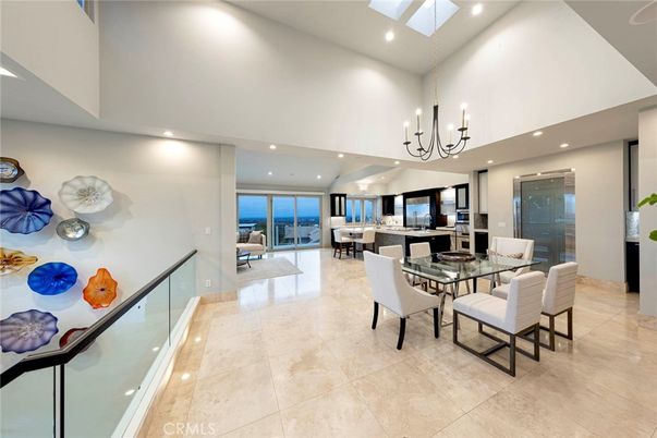 Chandelier, Dining room, Fireplace, Interior, Kitchen, Living room, Pendant Lights, Recessed Lighting, Water