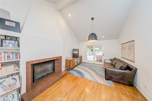 Fireplace, Interior, Pendant Lights, Recessed Lighting, Wood Texture Flooring