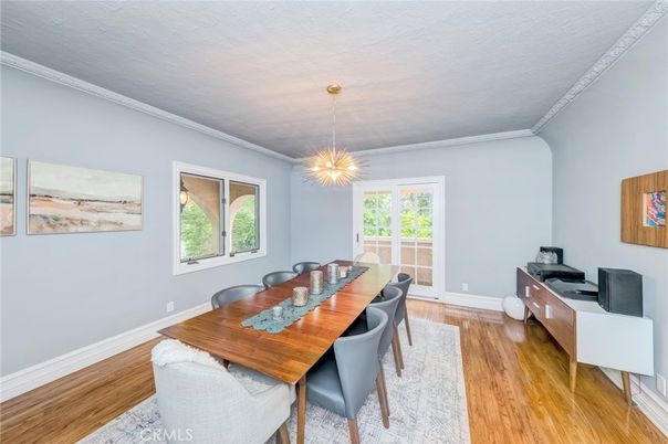 Dining room, Interior, Pendant Lights, Wood Texture Flooring