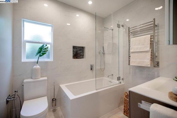Bathroom, Glass Shower, Interior, Marble Walls, Recessed Lighting