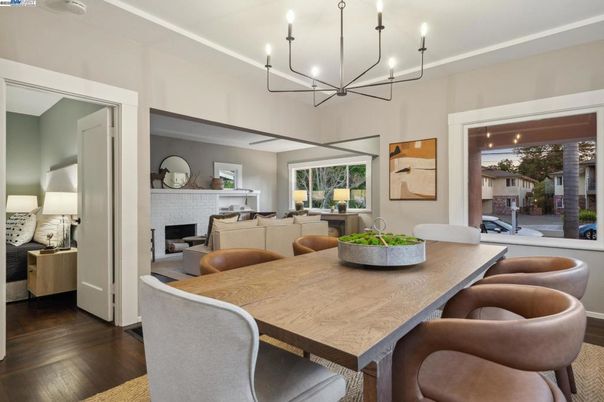 Chandelier, Dining room, Fireplace, Interior, Living room, Wood Texture Flooring