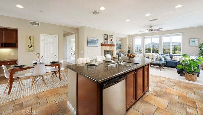 Dining room, Fireplace, Interior, Kitchen, Living room, Recessed Lighting