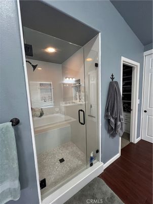 Bathroom, Glass Shower, Interior, Recessed Lighting, Wood Texture Flooring