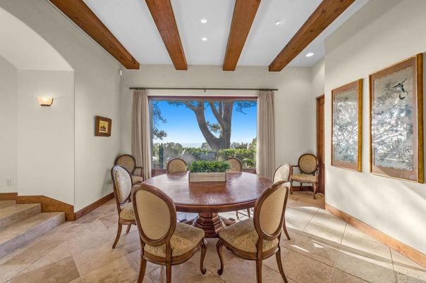 Dining room, Interior, Recessed Lighting, Wooden Beams