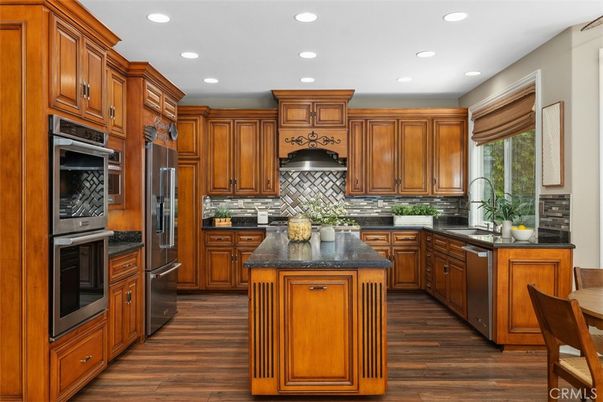Fireplace, Interior, Kitchen, Living room, Recessed Lighting, Wood Texture Flooring