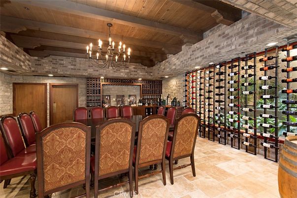 Chandelier, Interior, Stone Walls, Wine Storage, Wooden Beams, Wooden Ceilings