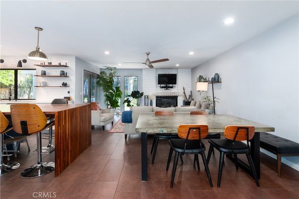 Dining room, Fireplace, Interior, Living room, Recessed Lighting