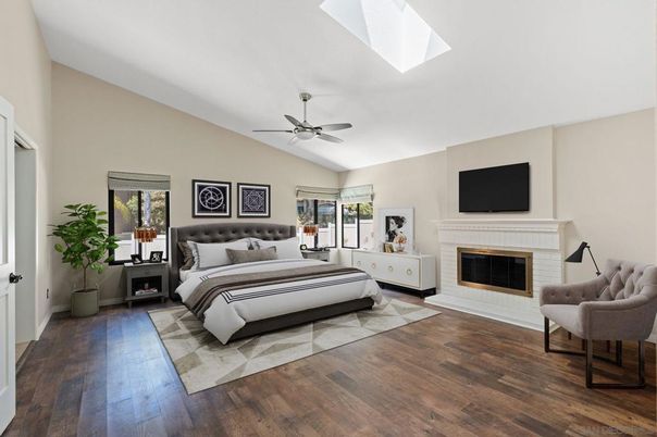 Bedroom, Fireplace, Interior, Wood Texture Flooring