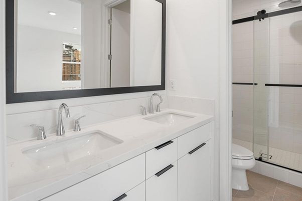 Bathroom, Dual Sink Vanities, Glass Shower, Interior, Recessed Lighting