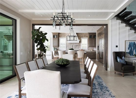 Dining room, Interior, Kitchen, Pendant Lights, Stainless Steel Appliances