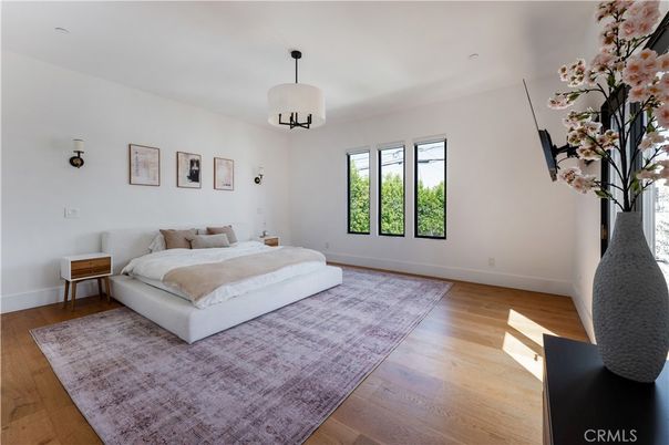 Bedroom, Interior, Pendant Lights, Wood Texture Flooring