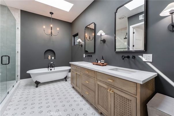 Bathroom, Dual Sink Vanities, Free Standing Baths, Glass Shower, Interior, Pendant Lights