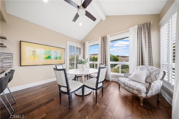 Dining room, Interior, Recessed Lighting, Wood Texture Flooring