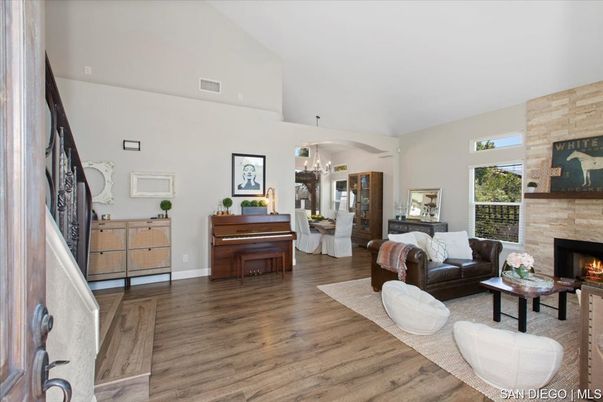 Fireplace, Interior, Living room, Pendant Lights, Piano, Wood Texture Flooring