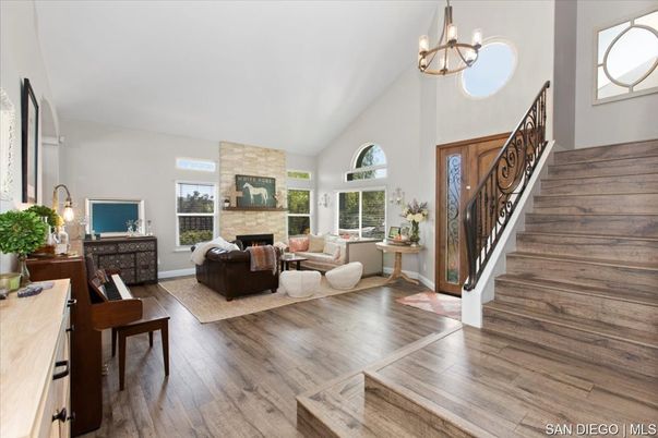 Fireplace, Interior, Living room, Pendant Lights, Piano, Stone Walls, Wood Texture Flooring