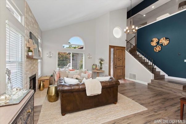 Fireplace, Interior, Living room, Pendant Lights, Wood Texture Flooring