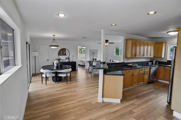 Dining room, Interior, Kitchen, Living room, Pendant Lights, Recessed Lighting, Wood Texture Flooring