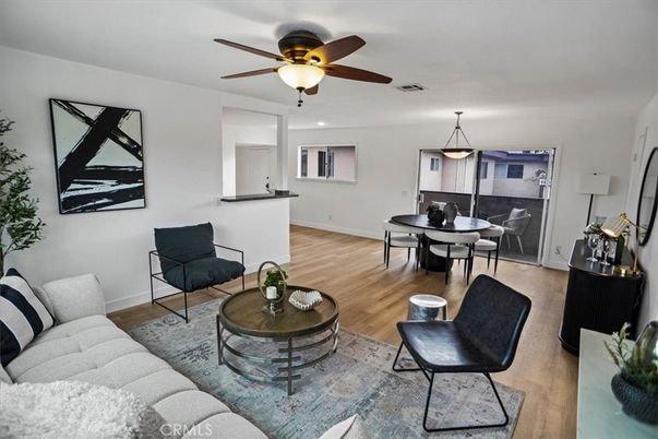 Dining room, Interior, Living room, Pendant Lights, Wood Texture Flooring