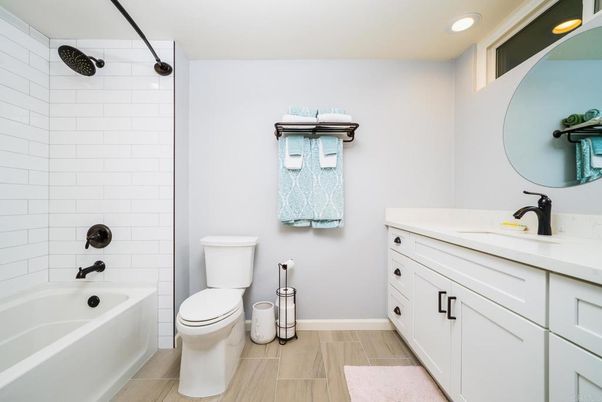 Bathroom, Interior, Recessed Lighting, Wood Texture Flooring