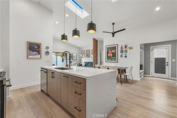 Dining room, Interior, Pendant Lights, Recessed Lighting, Wood Texture Flooring