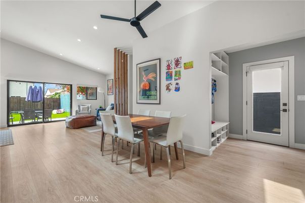 Dining room, Interior, Recessed Lighting, Wood Texture Flooring