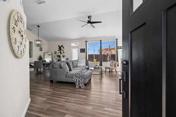 Dining room, Interior, Living room, Pendant Lights, Wood Texture Flooring