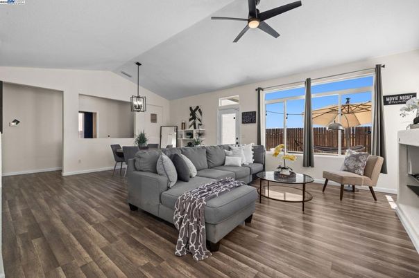 Dining room, Interior, Living room, Pendant Lights, Wood Texture Flooring