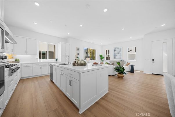 Interior, Kitchen, Living room, Recessed Lighting, Stainless Steel Appliances, Wood Texture Flooring