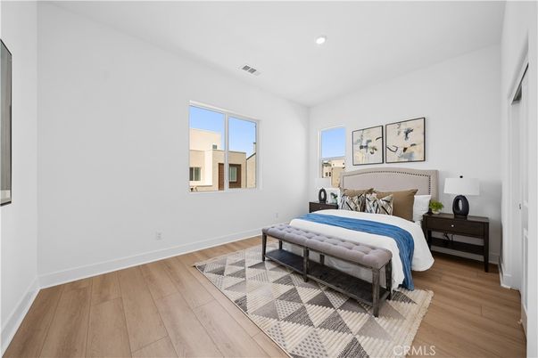Bedroom, Interior, Recessed Lighting, Wood Texture Flooring