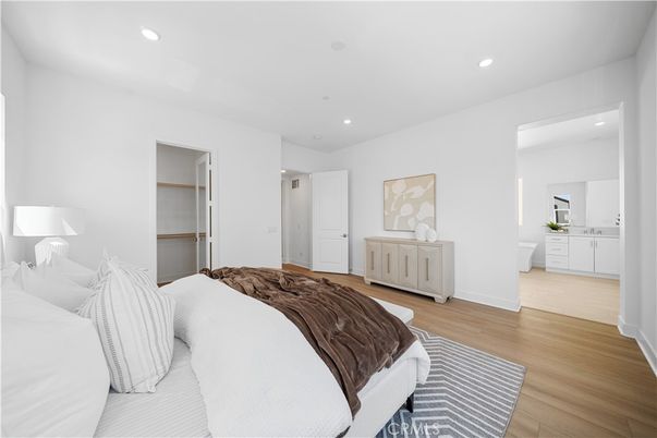 Bedroom, Interior, Recessed Lighting, Wood Texture Flooring