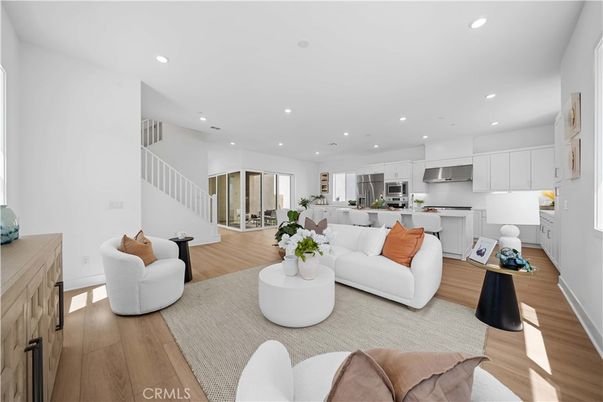Interior, Kitchen, Living room, Recessed Lighting, Stainless Steel Appliances, Wood Texture Flooring