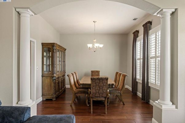 Chandelier, Dining room, Interior, Wood Texture Flooring