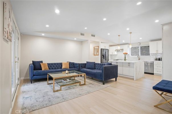 Interior, Kitchen, Living room, Pendant Lights, Recessed Lighting, Stainless Steel Appliances, Wood Texture Flooring