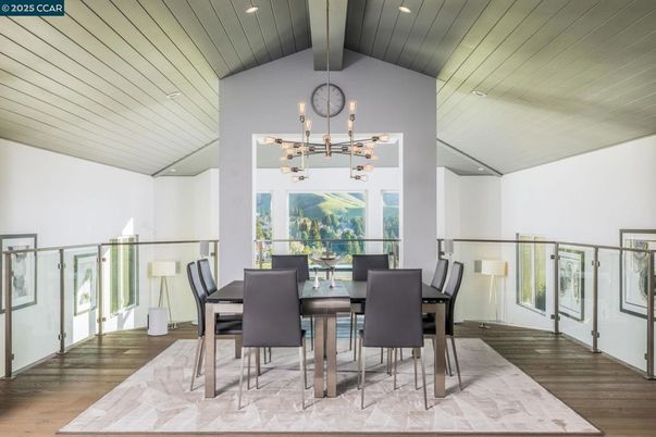 Dining room, Interior, Pendant Lights, Recessed Lighting, Wood Texture Flooring
