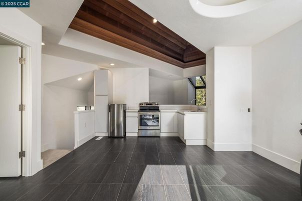 Interior, Kitchen, Recessed Lighting, Stainless Steel Appliances, Wooden Ceilings