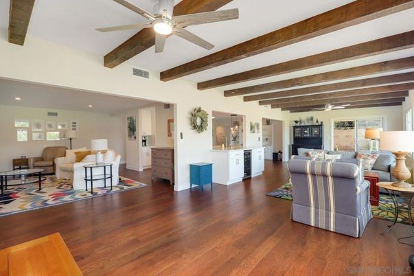 Interior, Kitchen, Living room, Recessed Lighting, Wooden Beams, Wood Texture Flooring