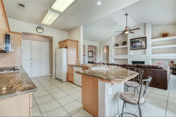 Fireplace, Interior, Kitchen, Living room, Recessed Lighting