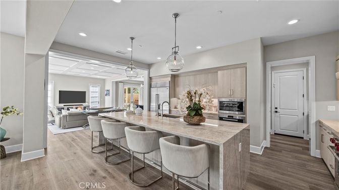Interior, Kitchen, Living room, Pendant Lights, Recessed Lighting, Stainless Steel Appliances, Wood Texture Flooring