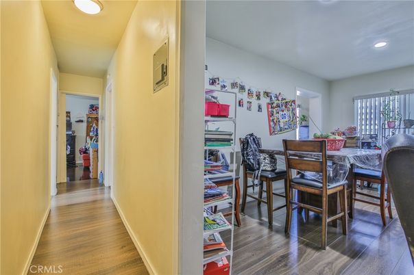 Dining room, Interior, Recessed Lighting, Wood Texture Flooring