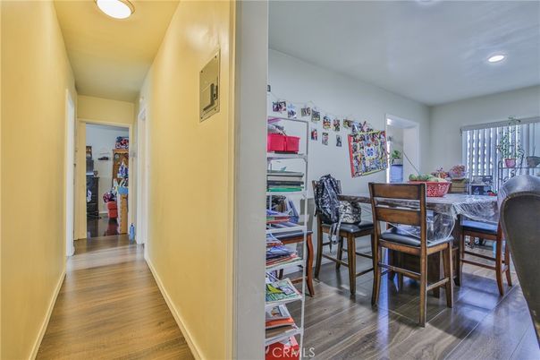 Dining room, Interior, Recessed Lighting, Wood Texture Flooring