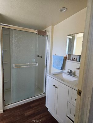 Bathroom, Glass Shower, Interior, Recessed Lighting, Wood Texture Flooring
