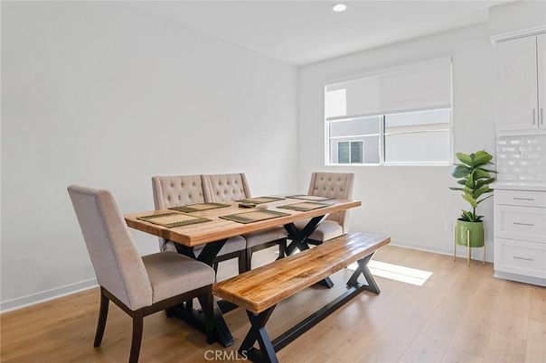 Dining room, Interior, Recessed Lighting, Wood Texture Flooring