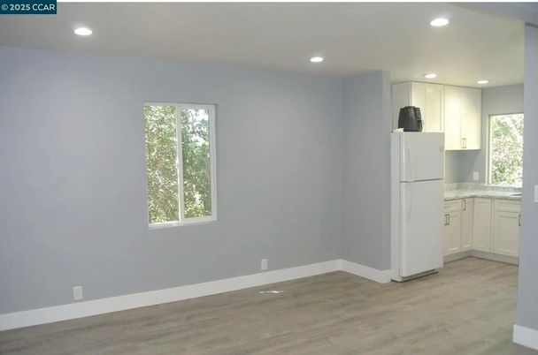 Empty room, Interior, Kitchen, Recessed Lighting, Wood Texture Flooring